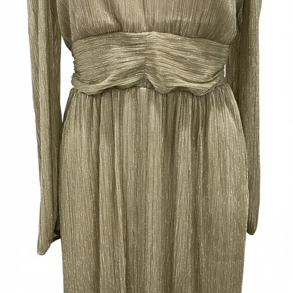 Carla Conti Shimmering Gold Maxi Dress V-Neck Long Sleeve Formal Gown Party XL - Picture 8 of 12